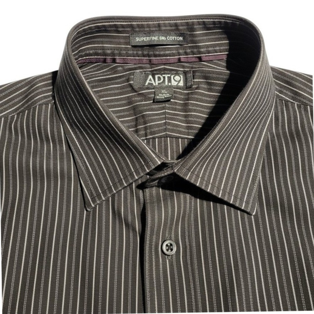 Apt 9 Mens XL Pinstripe Shirt Black Silver Superfine 80s Cotton Button Down